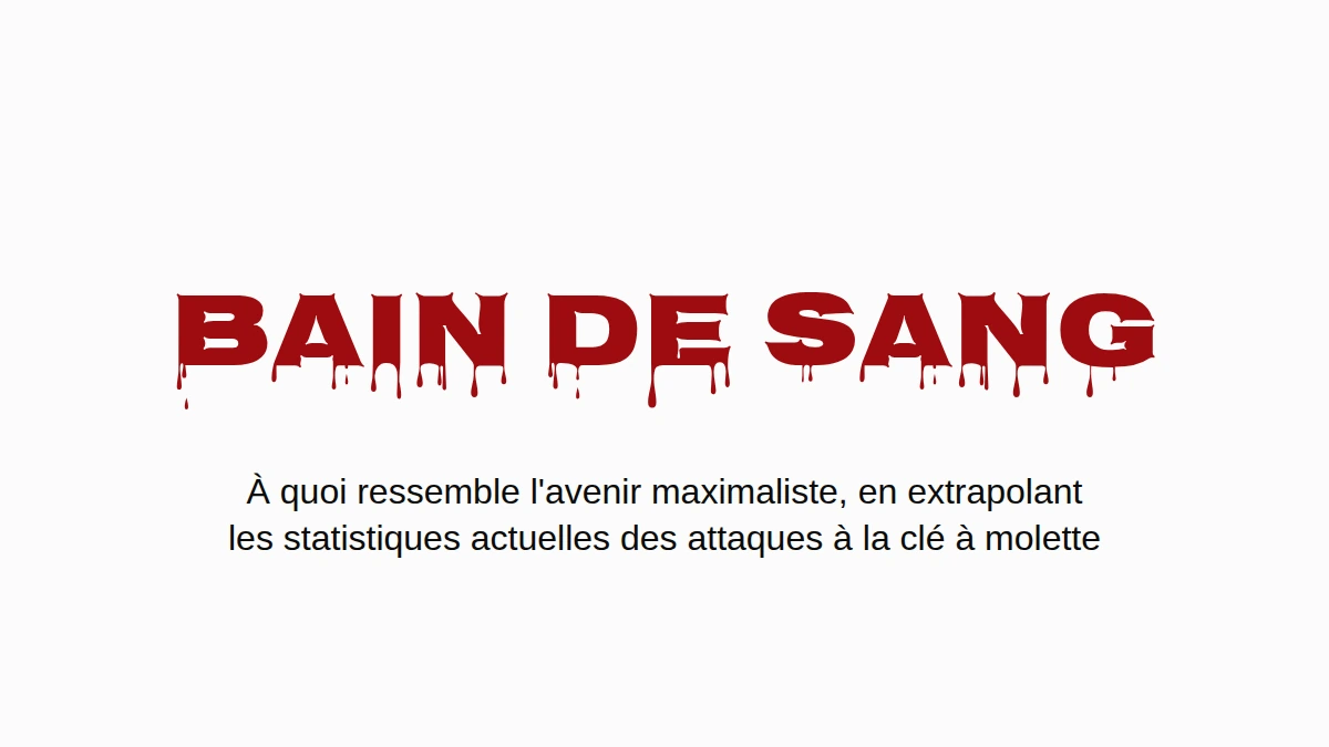 Le mot BAIN DE SANG en lettres rouges qui dégoulinent. En dessous : à quoi ressemble l'avenir maximaliste, en extrapolant les statistiques actuelles des attaques à la clé à molette.